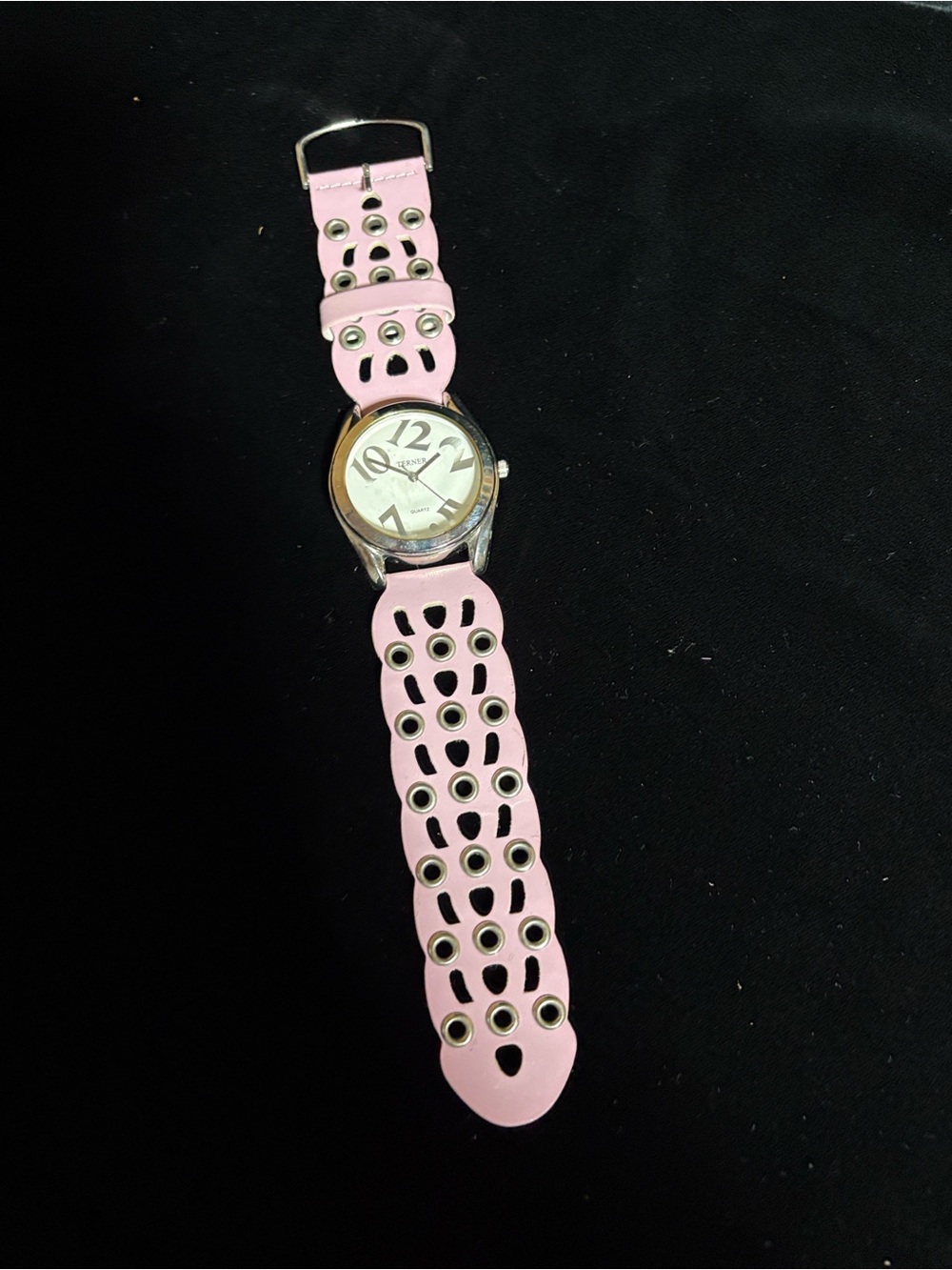 Bijoux Terner Pink Studded Leather-Look Watch